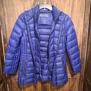 Michael Michael Kors Blue Packable Down Fill Puffer Jacket Women’s M Hooded